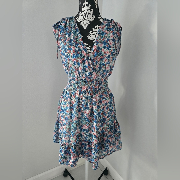 BCBG Paris Layered Chiffon Floral Print Ruffle Mini Summer Dress Women Size S - Picture 7 of 16